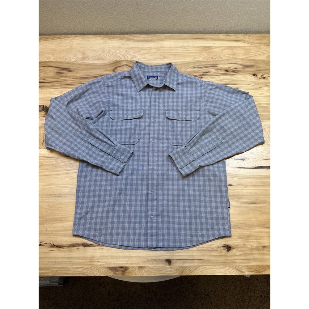 Patagonia El Ray Snap Long Sleeve Button Up Shirt Mens Medium Gray Plaid Outdoor